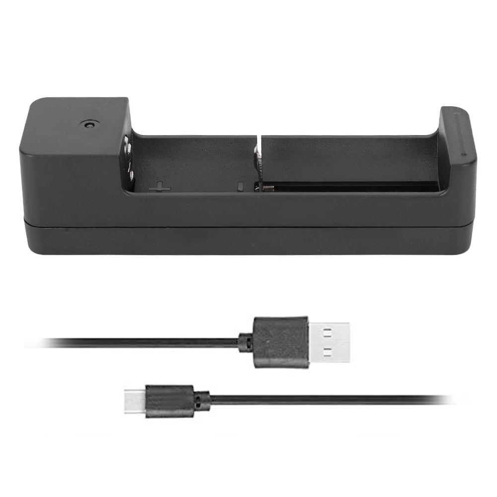 Black PC Universal Single Slot USB Battery Charger Adapter LED Intelligent Charging for Li Ion Cell 18650 26650 14500
