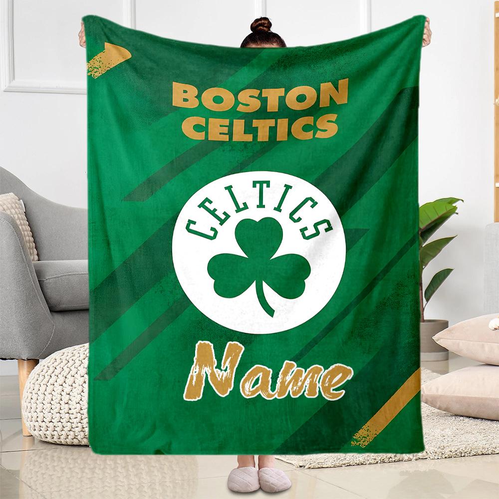 Boston Celtics Fan Gear Personalized Text Blanket Multi-purpose Customizable Blanket Soft & Cozy Versatile for Picnics Couch Living Room Bedding
