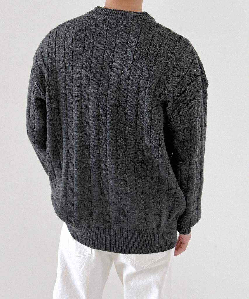 ORIGINALDAY Oversized Round Cable Knit Charcoal