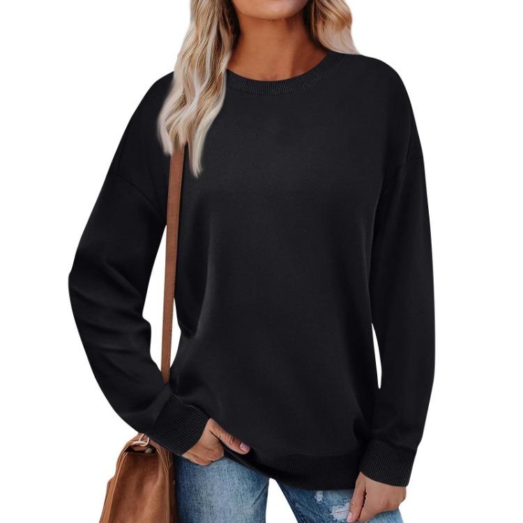 Loose Long Sleeve Pullover Sweatshirt Women Solid Color Round Neck Top Fashion