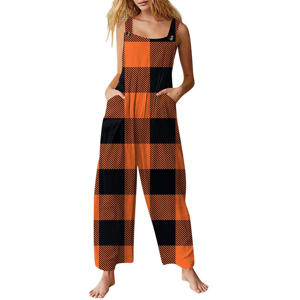 Lässiger Jumpsuit für Damen, ärmellos, mit Farbverlauf und Streifenmuster, bedruckter Baumwolle