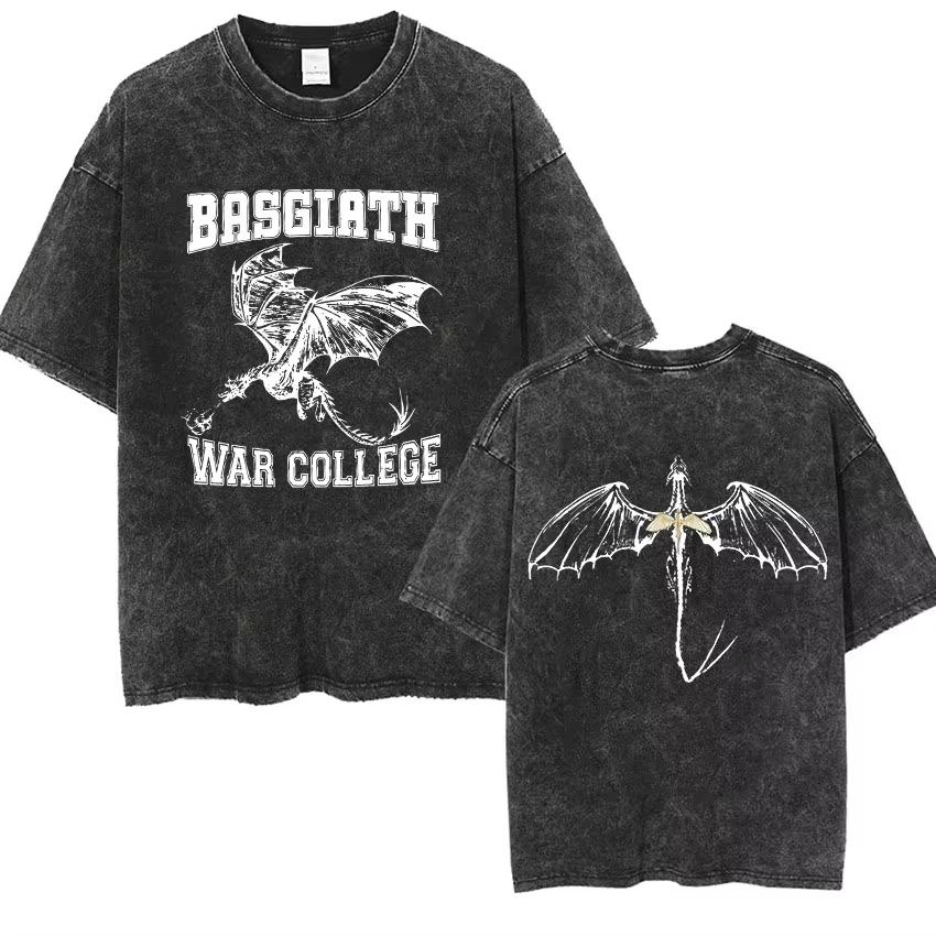 T-shirts délavés vintage de l'École de Guerre de Basgiath T-shirt à manches courtes imprimé Dragon Rider de Fourth Wing T-shirt surdimensionné pour hommes