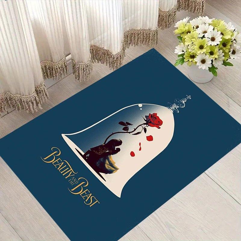 

1pc Disney beauty and the beast Pattern Carpet Area Rug Non-slip Carpet Hand Washable Floor Mat Suitable For Living Room Bedroom Home Decor 60cm by 90cm
