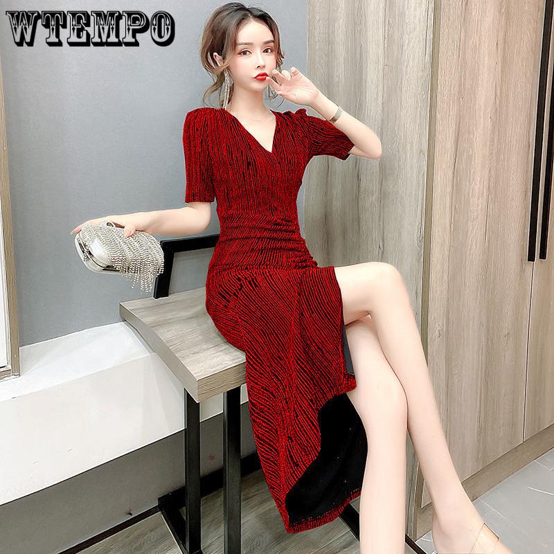 WTEMPO Dámské večerní šaty Sexy V-výstřih Šaty na svatební hostinu Šaty se stahováním v pase Šaty na ramínka Vykrojené party šaty