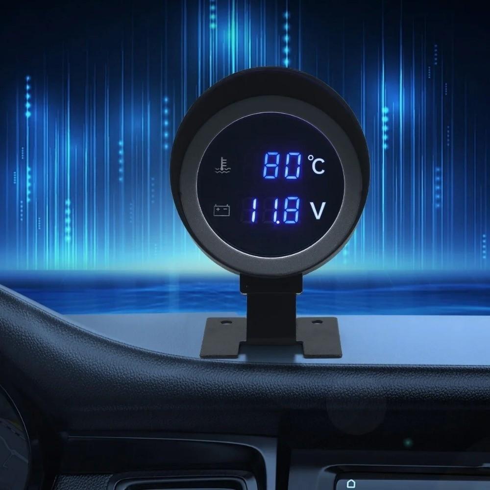 Round LCD Water Temperature Meter Digital Display LED Digital Temp Meter Voltmeter Gauge  Truck