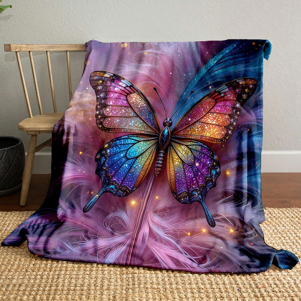 Colorful Butterfly with Sparkling Wings Patterned blanket, flannel, suitable for all seasons, home decor, warm and cozy