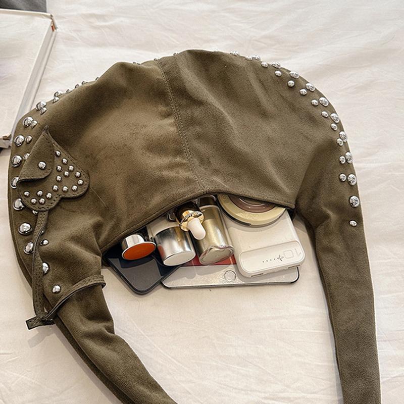 Half Moon Faux Suede Underarm Bags For Women Luxury Designer Handbags And Purses Vintage Rivet Rhinestones Shoulder Bag CLE