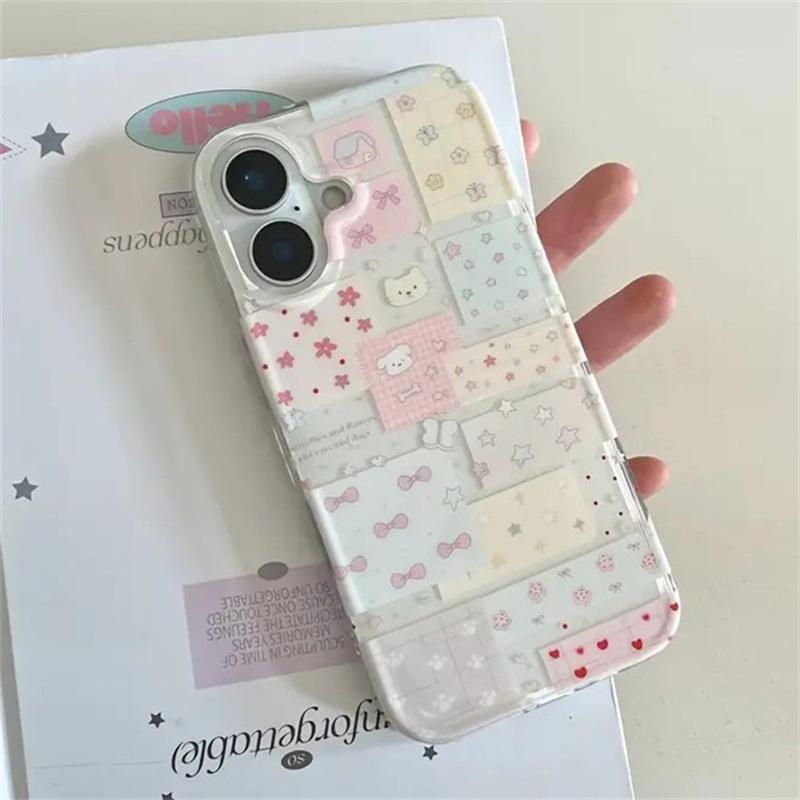 Star Bow Puppy Collage Vortex Pattern Phone Case for iPhone 16E 11 12 13 14 15 16 Pro Max XS X XR 7 8 Plus SE2 Shockproof Cover