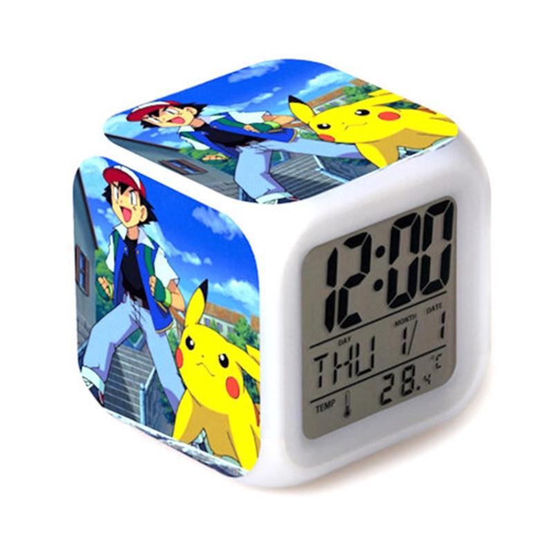 

Color Led Pikachu Changing Thermometer Glowing Alarm Desk Clock Gifts Blue