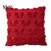 Cozy Sofa Pillow Covers Plush Throw Cover, Heart Embroidery Cushion Case with 3D Bowknot Jacquard, Romantic Room Decor Soft Fluffy Decorative