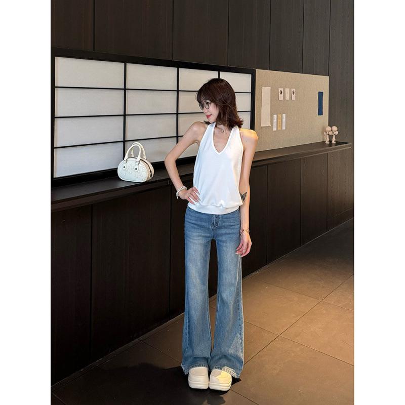 Korean Style High Waist Maternity Flare Pants - Tummy Support Denim Jeans, Casual Elastic Fit for Outerwear 2XL