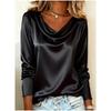 Spring Autumn Versatile Office Draped Collar Flowy Long-Sleeve Blouse - Stylish Elegant 100% Polyester Shirt