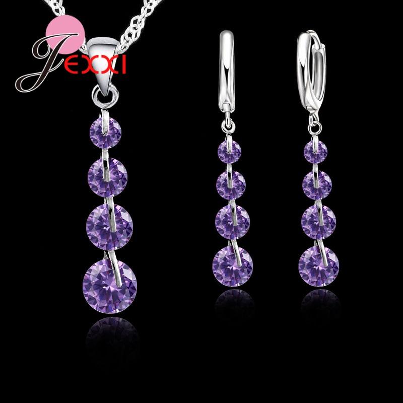 Romantic 925 Sterling Silver Link Chain Crystal Pendant Jewelry Set For Women Choker Wedding Jewelry Set