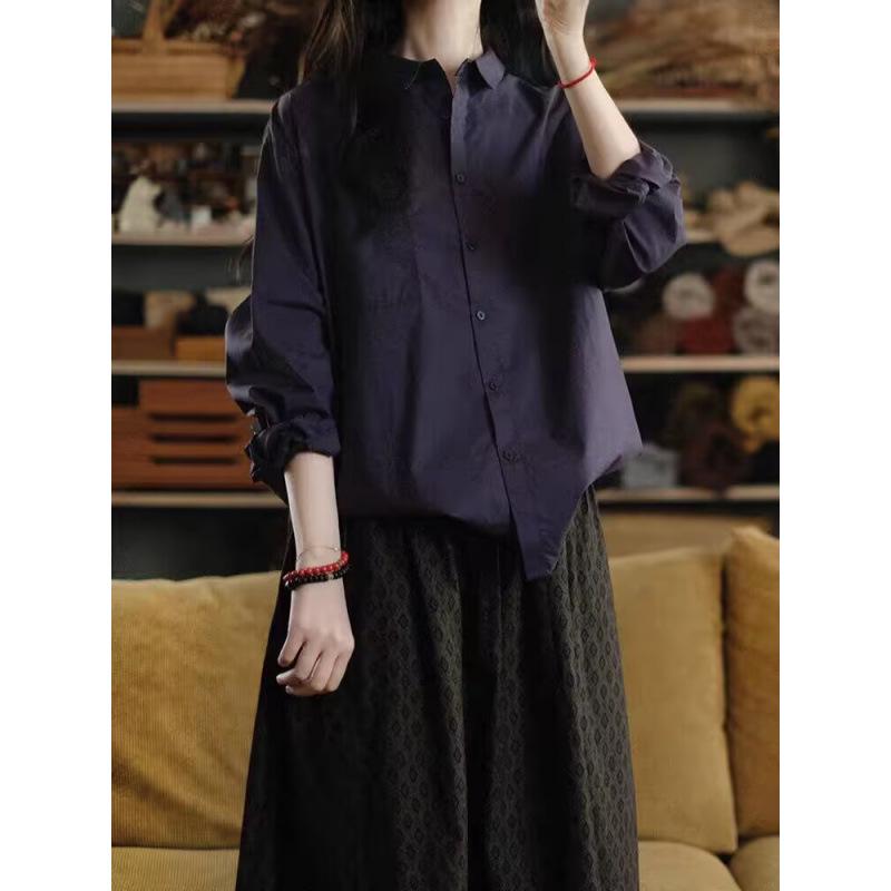 

Свободная рубашка из чистого льна, качество весна, свободный крой - Стиль ранней осени Double Extra Large