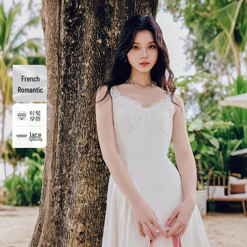 Qiusbiyiren Women s V-Neck Lace Wide Strap Midi Dress XL