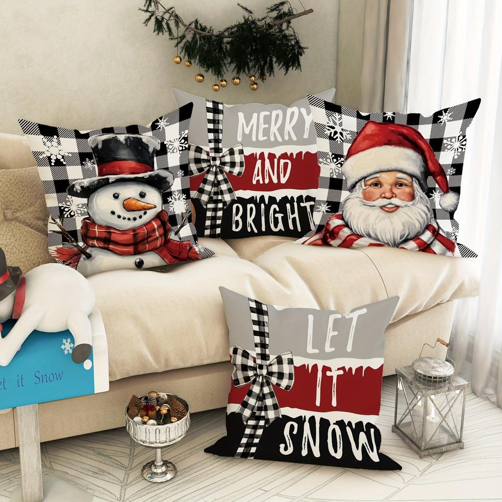 Christmas Decoration Pillowcase Santa Claus Snowman Pattern Is Suitable for Home Room Sofa Cushion Cover Christmas Gift