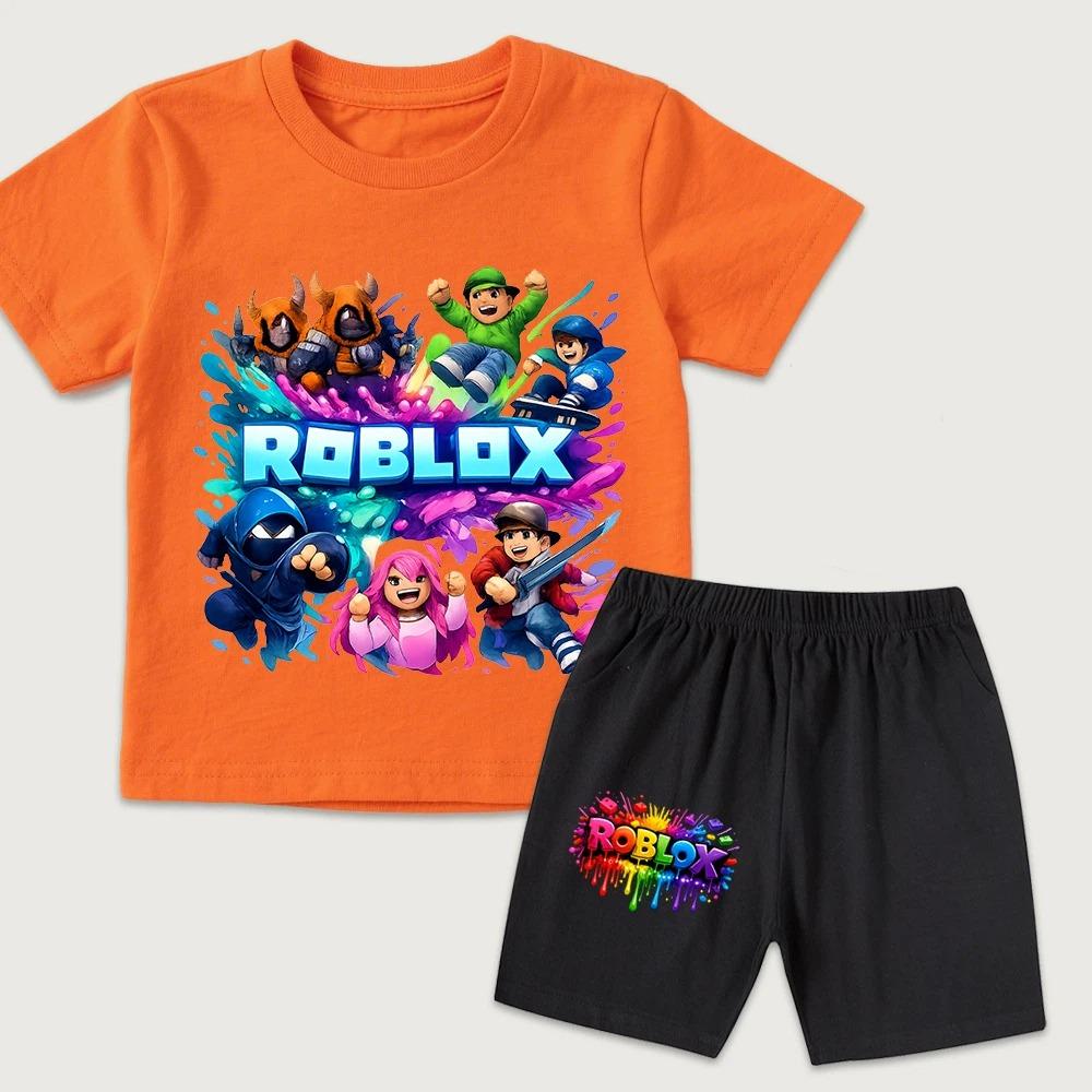 Funny Game Character Cartoon Printed Kids T-shirt and Shorts 2 Piece Set Summer Casual Outfit for Boys and Girls Childrens Clothing
