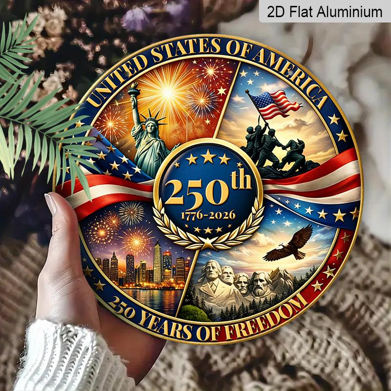 1776-2026 America 250th Anniversary Aluminum Door Hanger, Bald Eagle & Fireworks Sign, Patriotic Decor for Porch, Living Room & 4th of July Party