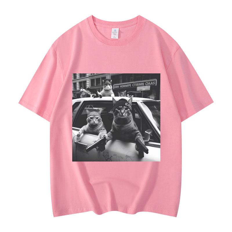 Funny Cat Gang Meme Graphic T Shirts Men's Women's Fashion Vintage Short Sleeve T-shirt High Quality Cotton Oversized T-shirts