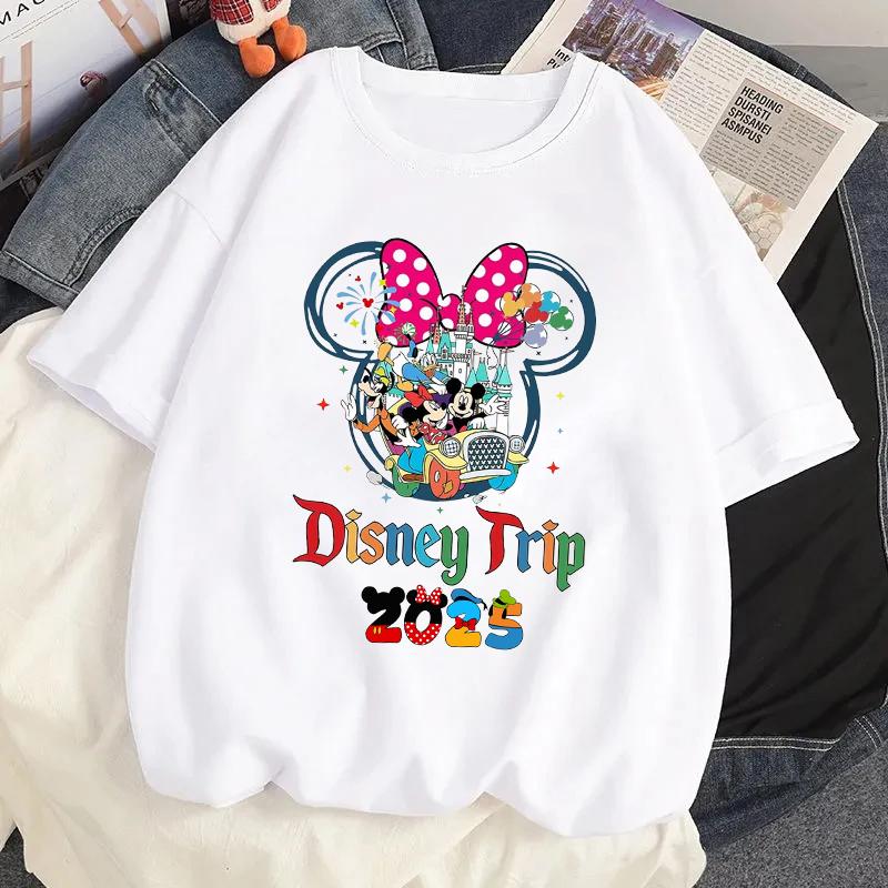 2025 Disney Family Vacation Graphic Tshirt Cartoon Printed T-shirt Clothes Women Casual Short Sleeves T Shirt Streetwear Tees