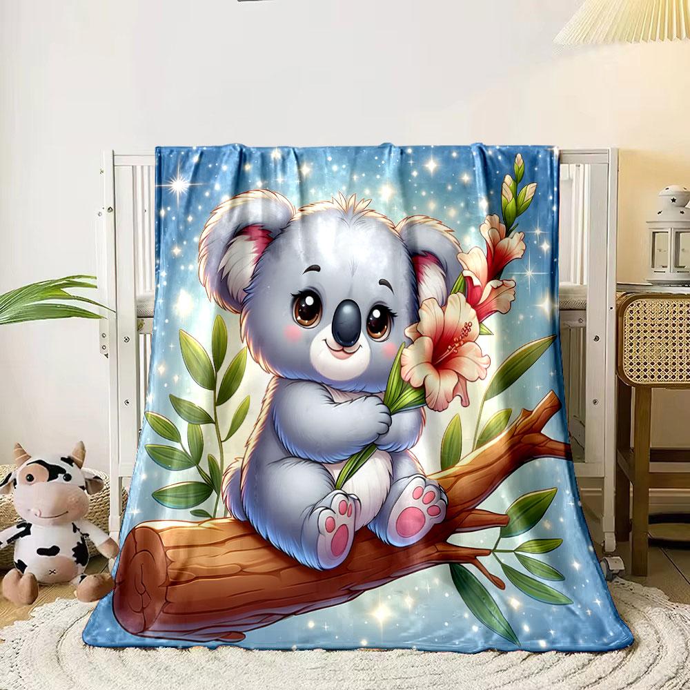 Cute Koala with Flowers on Starry Night print blanket soft and cozy perfect for the living room bed sofa or a nap,gift