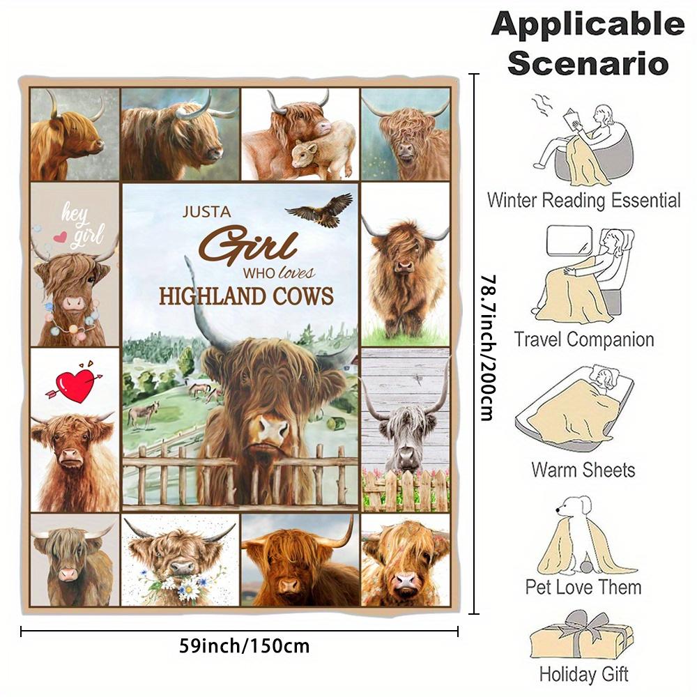 1pc Cow&Flower Printed Flannel Blanket, Cozy Soft Throw Blanket for Couch Bed Sofa Camping Travelling