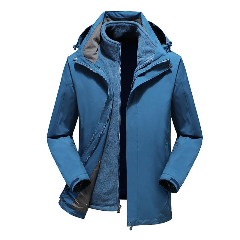 2-in-1 Removable Hooded Outdoor Windproof Waterproof Jacket With Fleece Liner Hiking Skiing