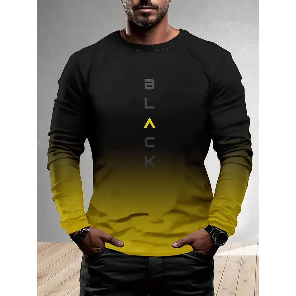 Fall/Winter Daily Casual Men's Long-Sleeved T-Shirt 3D Letter Print Men's Warm-Up Shirt Street Men's Fashion Long-Sleeved Shirt