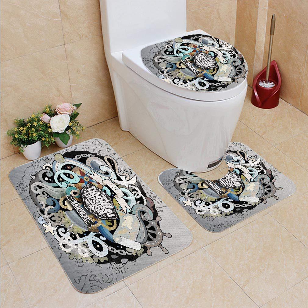 Nautical Cartoon Hand Drawn Doodle 3 Piece Bathroom Rugs Set Bath