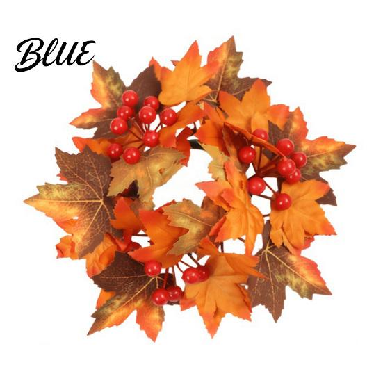 Thanksgiving Table Centerpieces Fall Maple Leaf Candle Ring Autumn Pillar Wreath Artificial Holder for Harvest Party Centerpiece Theme Supplies