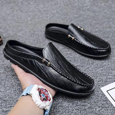 FashionMen's Shoe Casual Flat Leather Slides Original Comfortable Eva Male Slipper With Korean Style Cheap Shoes Liquidation Rubber