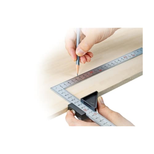 Shinwa Sokutei Thick Wide Square, Silver, 50cm, Same Graduations on Front and Back, 8 Graduations, with Square Stopper, JIS 12443