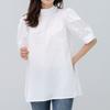 Lotte Japan Korea Spring Summer Solid Color Blouse Solid Lace Up Mid Sleeve Half High Neck Shirt for Women