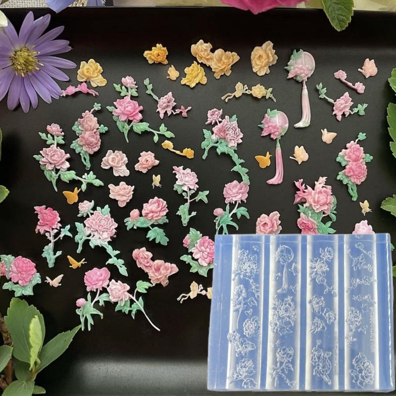 3D Peony Flower Nail Mold Diy Silicone Nail Tool Floral Petal Nail Art Carving Template Manicure Design