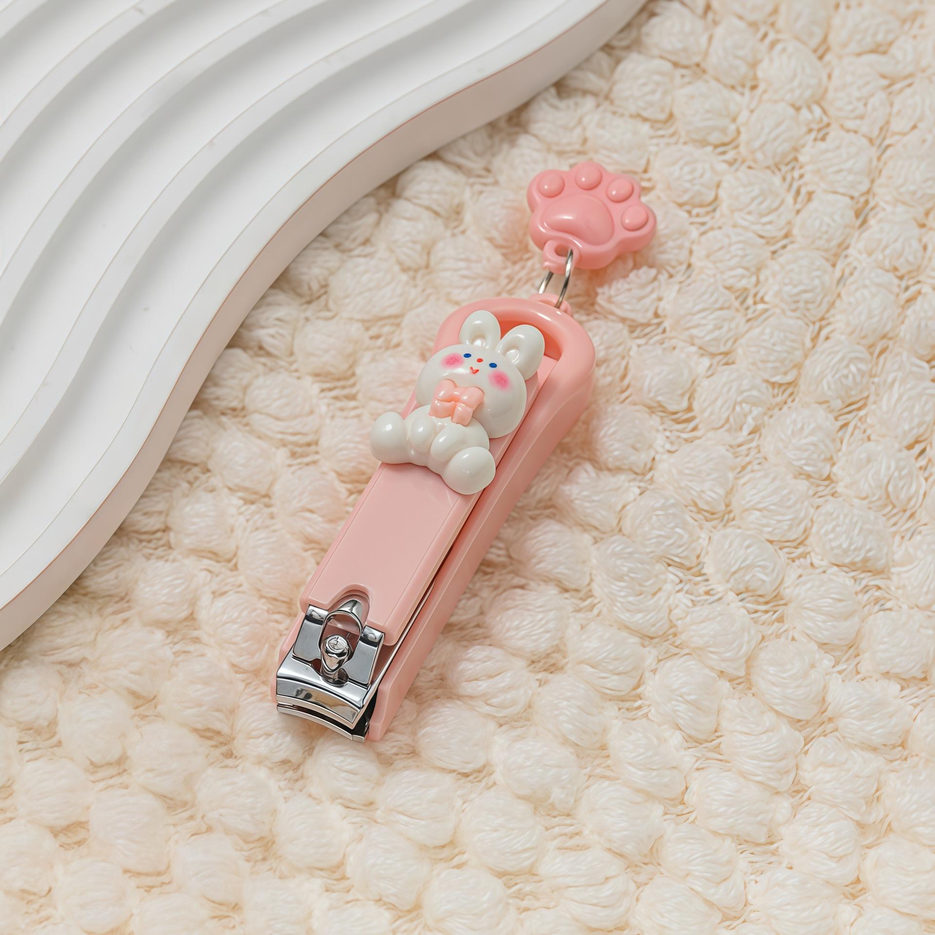 Cute Cartoon Cat Paw Pendant Nail Clipper Set, Portable Non Splash Stainless Steel Nail Trimmer For Women And Kids, Creative Gift With Keychain