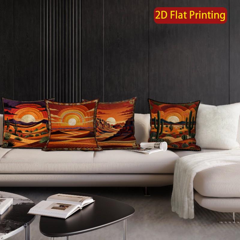 2D Southwestern Desert Sunset Throw Pillow Covers Pattern Cushion Cover Suitable For Sofa Bedroom Car Pillow Cover