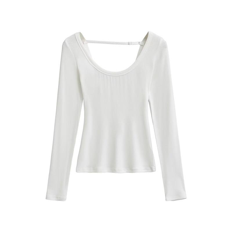 Slim Fit Open-Back Long Sleeve Women s T-Shirt Small белый