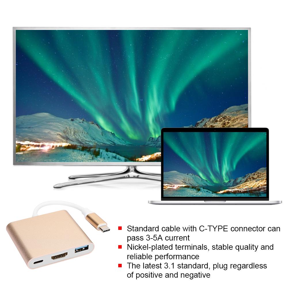 Type C to HDMI Converter Adapter 3 in 1 Portable Multifunctional with Metal Shell