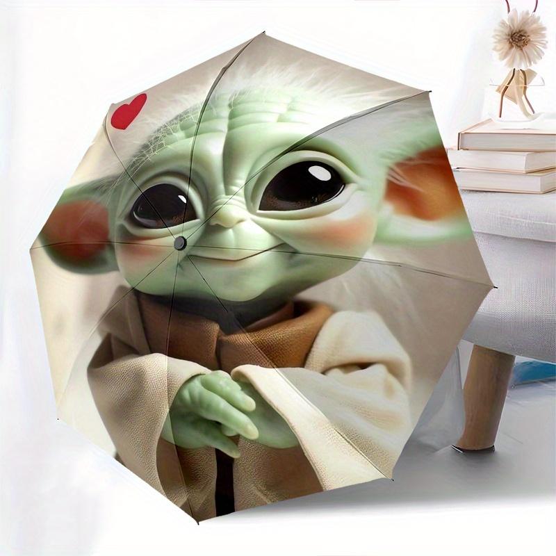 Yoda,Heart Emojis Fully automatic themed umbrella - 8 ribs durable iron frame, tri-fold compact design, perfect as a gift, travel umbrella,