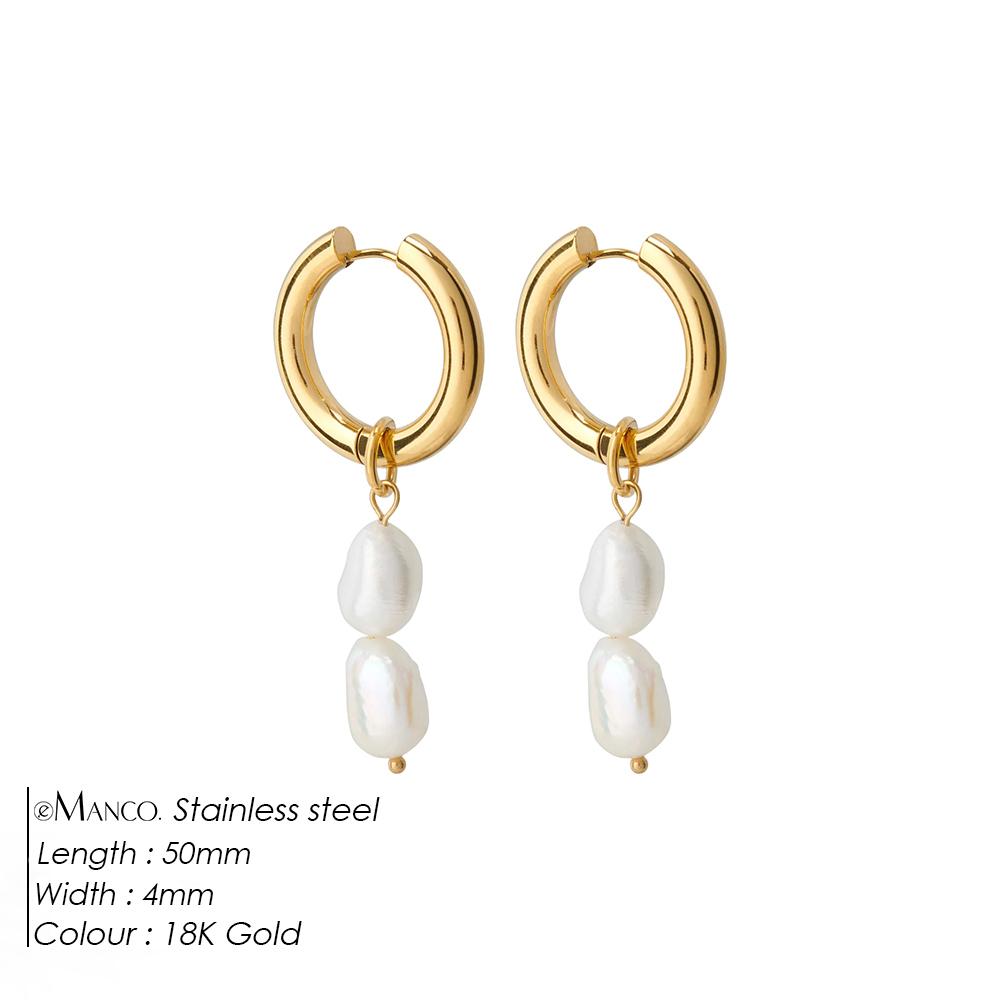 EMANCO Freshwater Pearl Earrings Stainless Steel Women's Jewelry Chain Drop Pierced Earrings Pearl Jewelry Set Gift Wholesale