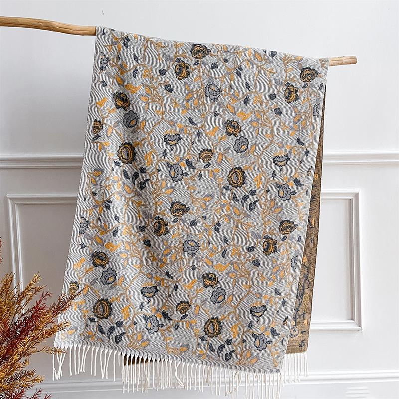 Runmei New Floral Women Winter Scarf Fashion Female Shawls Jacquard Cashmere Feeling Wraps Warm Hijab Thick Blanket Poncho Gift