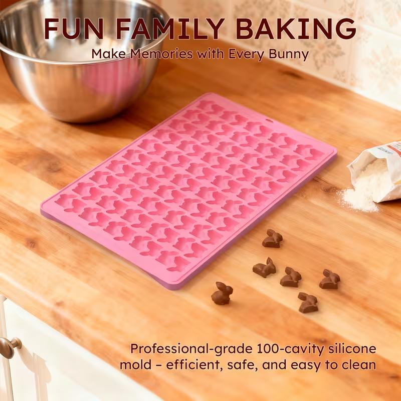 100-Cavity Silicone Rabbit Mold Easter Party Mini Bunny Shaped Chocolate Candy Cookies Mould Birthday Cake Baking DIY Decoration