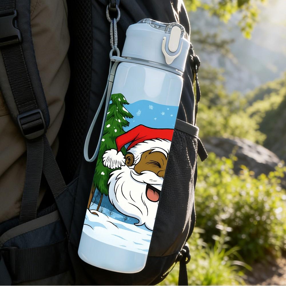 1PC Santa In Ice Snow Scene 750ml Color Plastic Sports Water Bottle Leakproof Flip Straw Lid Suitable for Sports Office Home Use