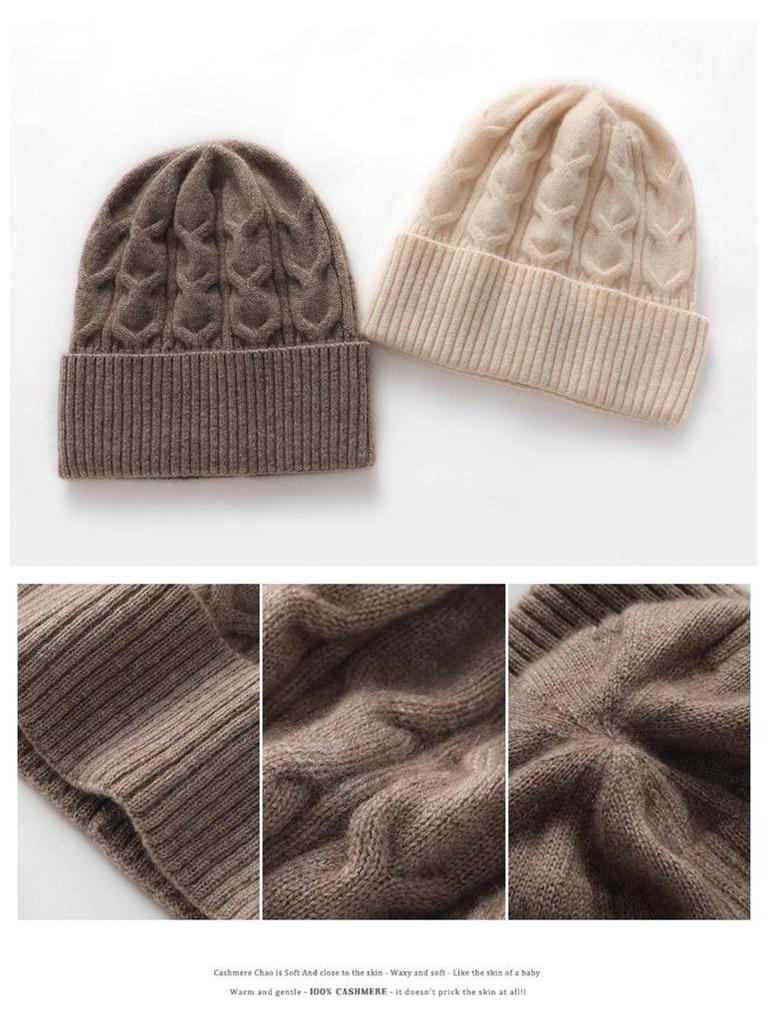 Unisex Retro Cashmere Cable Knit Hat - Warm and Versatile for Autumn/Winter