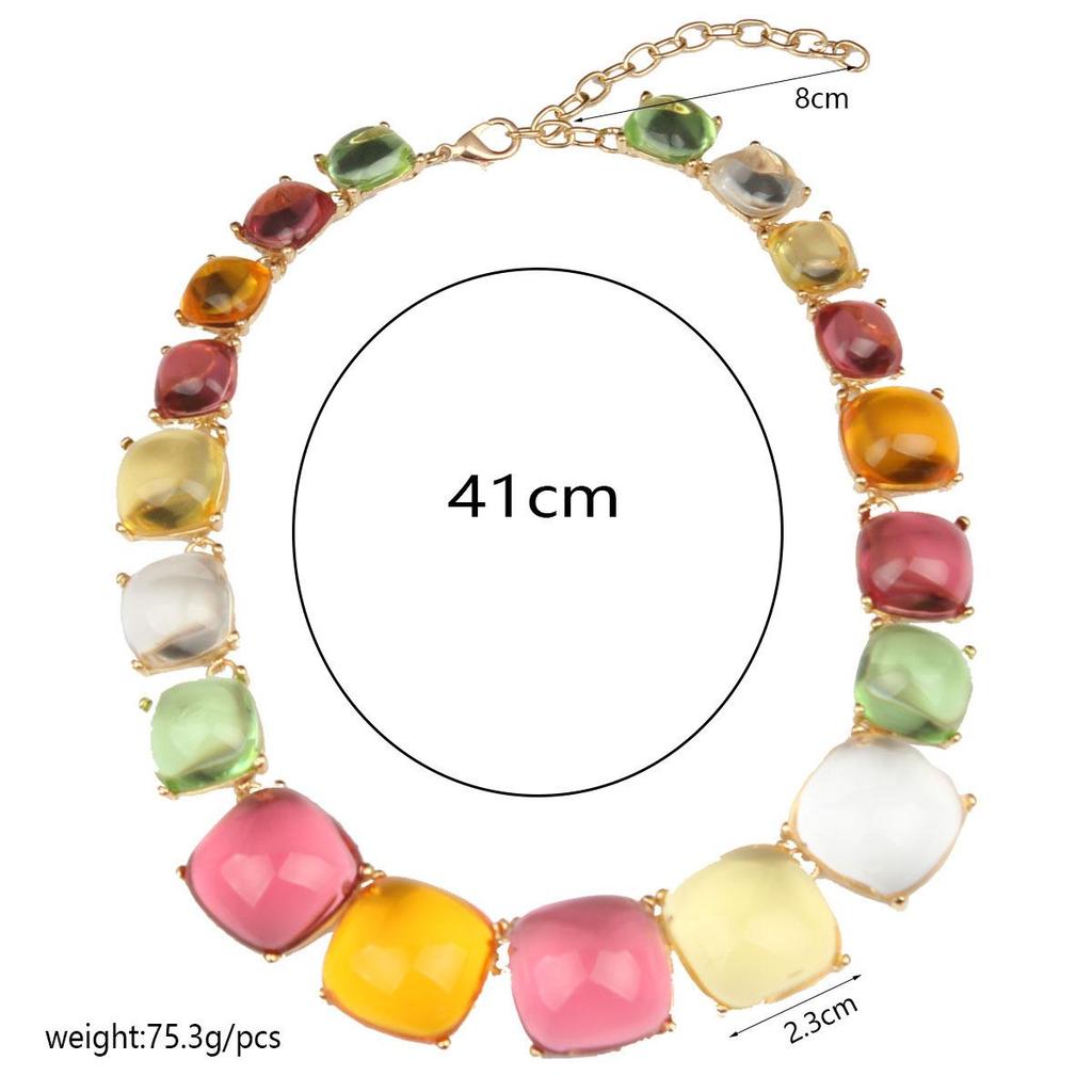 Handgefertigtes Acryl-Farbblock-Halsketten- & Ohrring-Set - Vielseitiger Kristallschmuck für Damen
