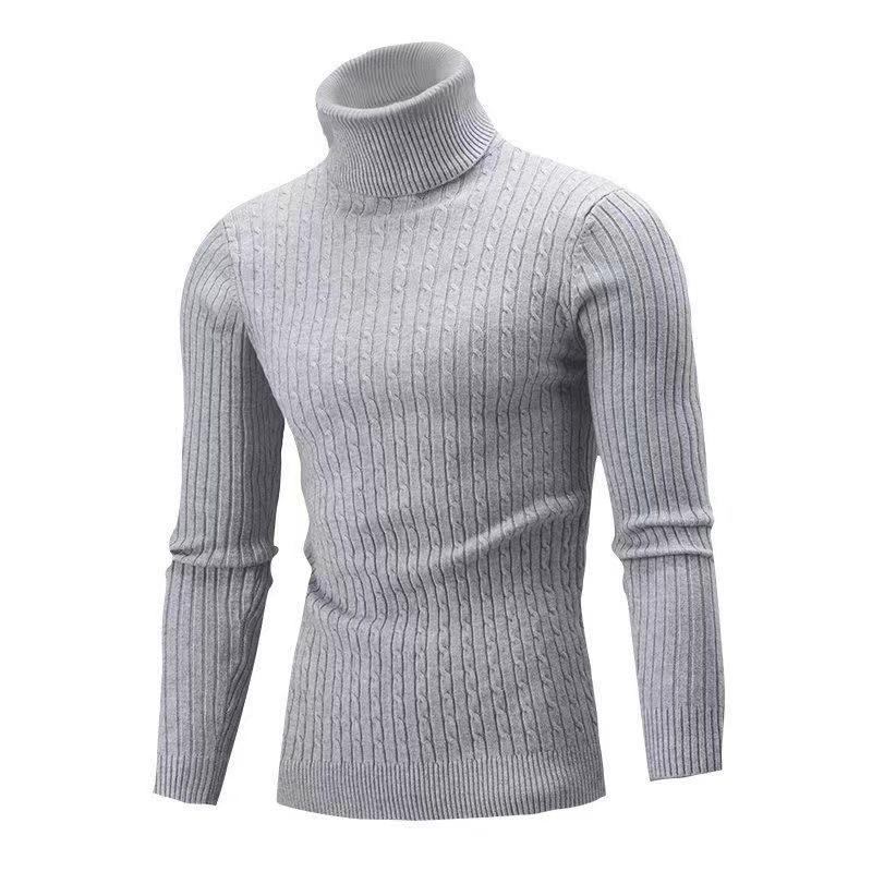 Men's Autumn/Winter 2025 High Neck Solid Color Cable Knit Sweater Pullover