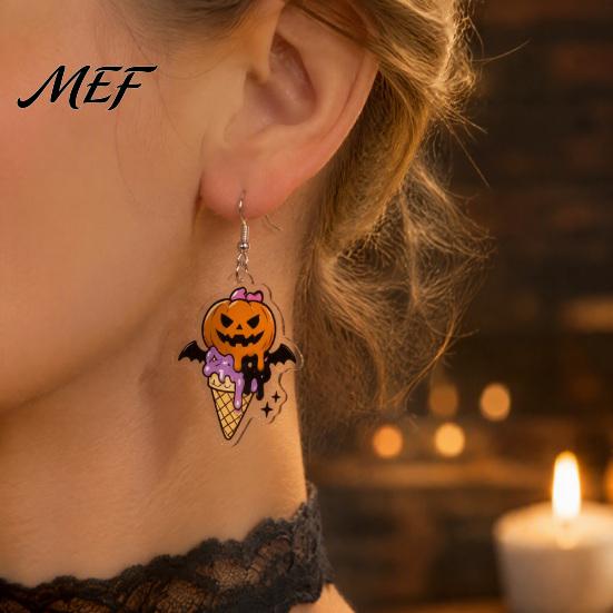 Graphic Acrylic Earrings 1 Pair Halloween 2D for Women, Spooky Pumpkin Skull Fashionable Holiday Jewelry Black Cat Dangle Drop Earrings, Gifts
