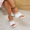 New women's shoes fashion one-word thick heel knitted wool high heel square head cool slippers