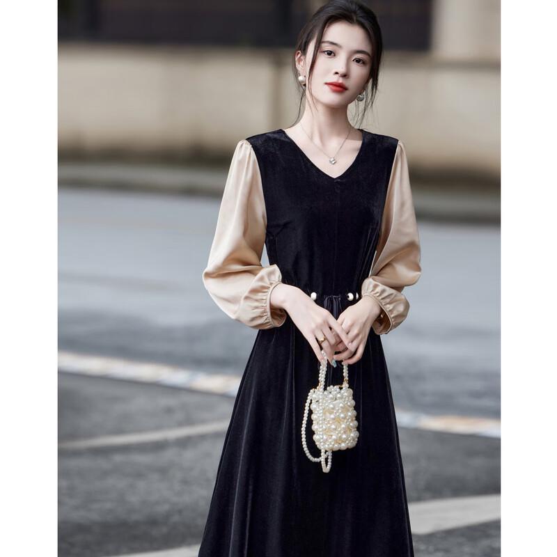 Demana Elegant V-Neck Puff Sleeve Midi Dress with Pearl Belt