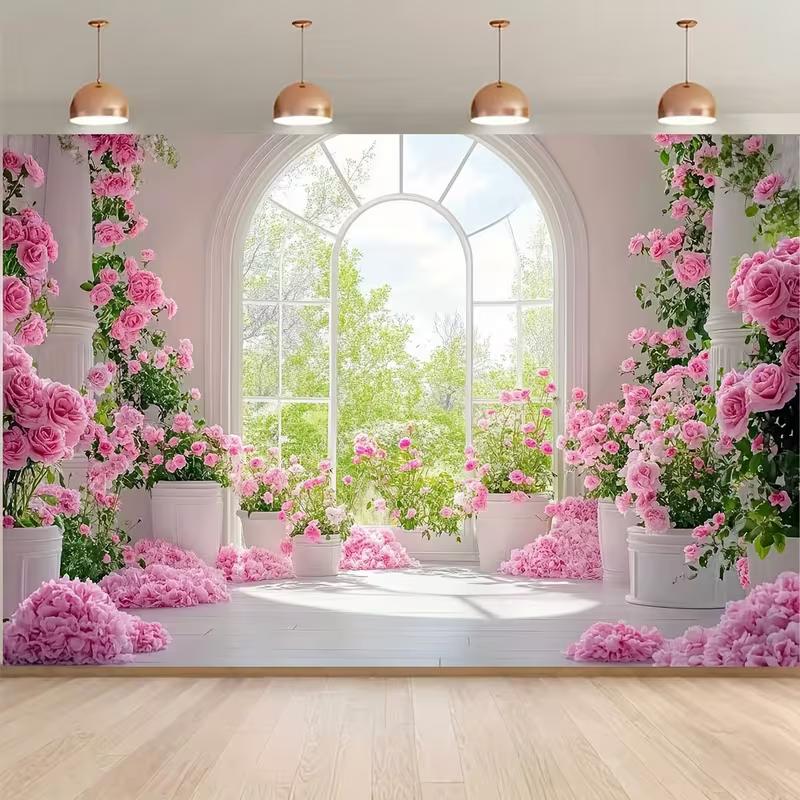 

2D Floral Arch Pink Rose Room Backdrop Bridal Shower Photography Background 47.2x31.5inch/120*80cm